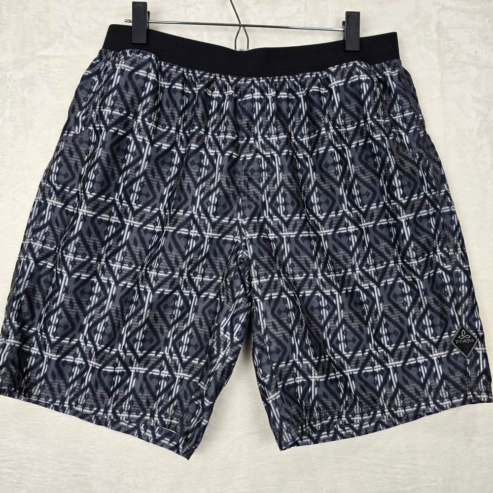 prAna Mens size XL Mojo Geometric Ikat Athletic Shorts Grey 10"